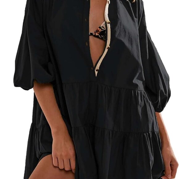 Women's Cotton Summer Shirtdress X-Large Button Front Mini Babydoll - Picture 1 of 4